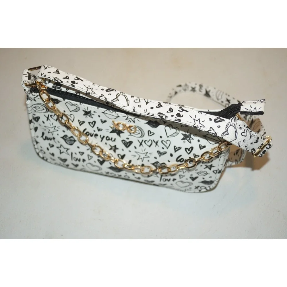 Original XOXO Crossbody Bag Illustration Love Lips Drawings Sketches White Gold